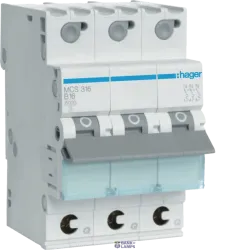 Hager MCS316 — автоматический выключатель 3P, 6 kA C-16 A Quick Connect, 3M