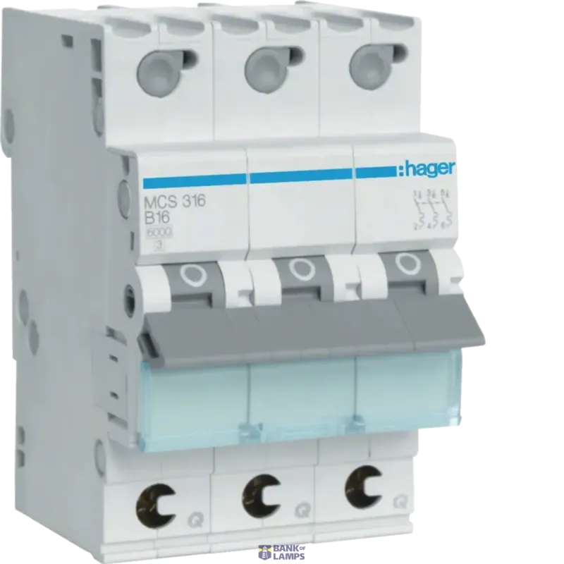Hager Miniature Circuit Breaker 3P, 6 kA C-16 A Quick Connect, 3M MCS316