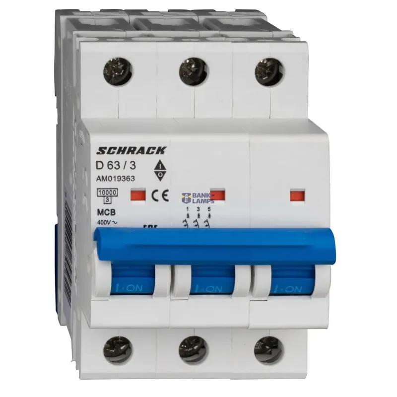 SCHRACK Miniature Circuit Breaker AMPARO 10kA, D 63A, 3P AM019363--