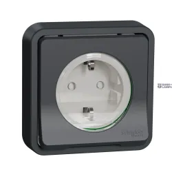 Schneider Electric MUR36132 — Socket Outlet Mureva Styl, 2P + E, 16 A, 250 V, Grey, Outlet, With Shutters, Side Earth, Flush