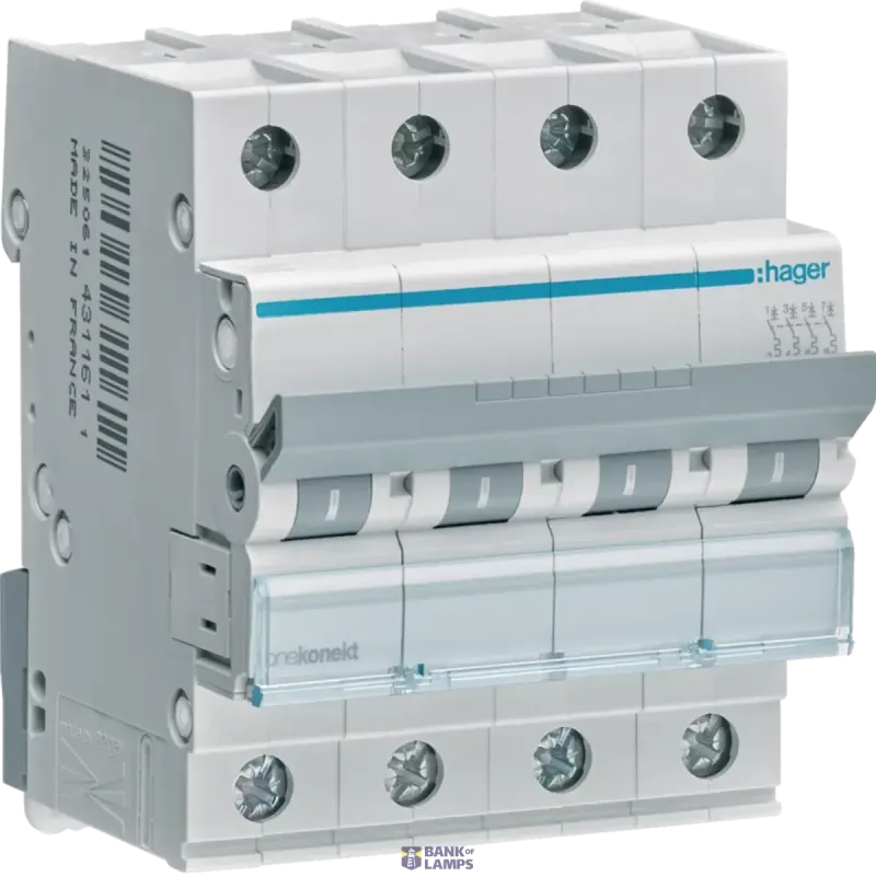 Hager Circuit Breaker 4P, 6 kA C-6 A, 4M MCN406