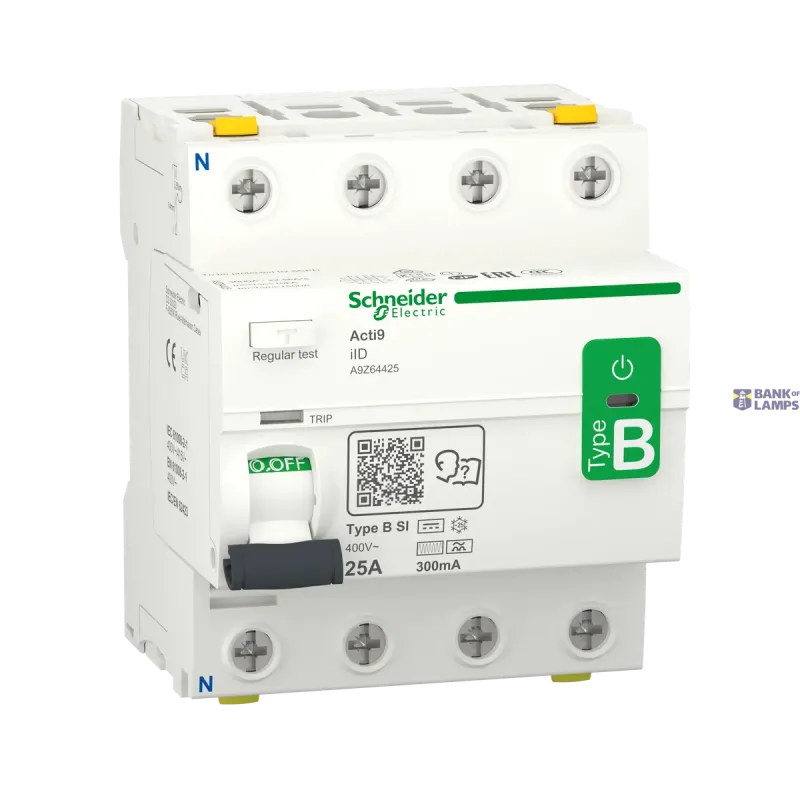 Schneider Electric Residual Current Circuit Breaker Acti9 iID, 4P, 25 A, 400 V A9Z64425