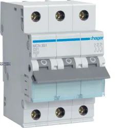 Hager MCN301 — автоматический выключатель 3P, 6 kA C-1 A, 3M