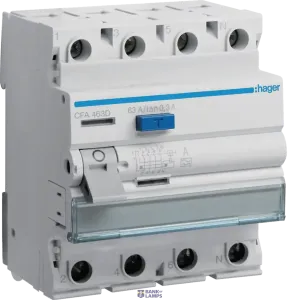 Hager CFA463D — Differential Switch 4P, 63 A, 300 mA, type A Hager CFA463D — Differential Switch 4P, 63 A, 300 mA, type A