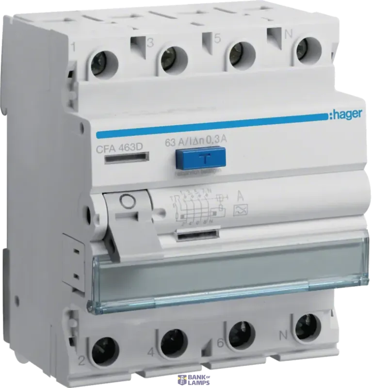 Hager Differential Switch 4P, 63 A, 300 mA, type A CFA463D