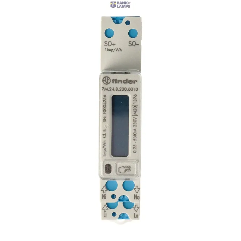 FINDER Energy meter 17.5mm, 1 ph.LCDisplay/40A/230VAC/S0/MID 7M2482300010