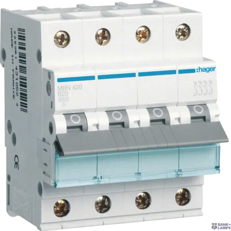 Hager Circuit Breaker 4P, 6 kA B-20 A, 4M MBN420