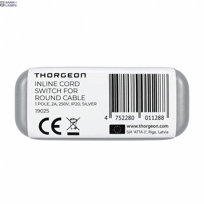 THORGEON Inline Cord Switch for Round Cable, 1-Pole, 2A, 250V, silver 19025