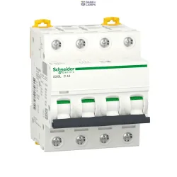 Schneider Electric A9F94404 — automātslēdzis Acti9 iC60L, 4P, 4 A, 15 kA, C Curve, 12–133 V AC
