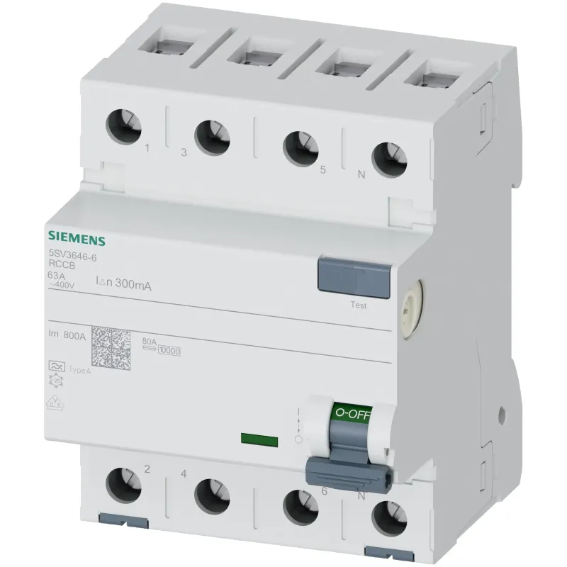 Siemens RCCB, 4-pole, type A, In: 63 A, 300 mA, Un AC: 400 V 5SV3646-6