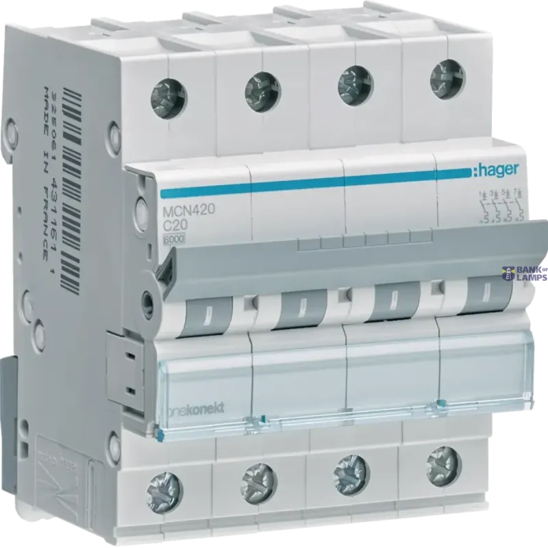 Hager Circuit Breaker 4P, 6 kA C-20 A, 4M MCN420