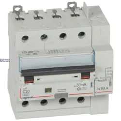 Legrand 411198 — Residual Current автоматический выключатель with Overcurrent Protection DX3 4P, 20 A, 6000 A, 10 kA, 400 V, 6 kA, 30 mA