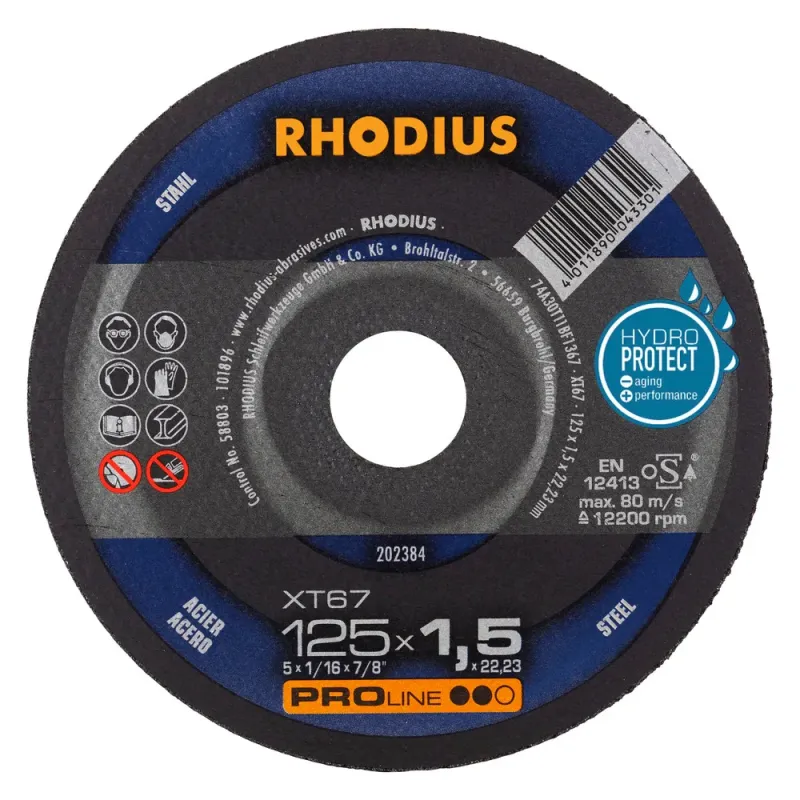RHODIUS Griešanas disks, XT67, 125x1,5x22,23 mm, RHODIUS 250-202384