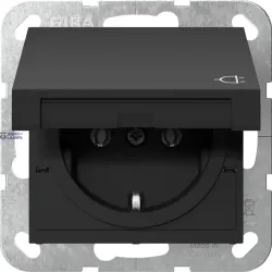 Gira 4454005 — SCHUKO Socket Outlet System 55 16 A 250 V~ with Hinged Cover, Black Matt (Lacquered)