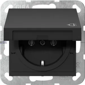 Gira 4454005 — SCHUKO rozete Outlet System 55 16 A 250 V~ with Hinged Cover, Black Matt (Lacquered)