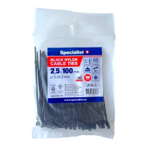 SPECIALIST+ neilona siksna, black, 2.5 x 100 mm, 100 pcs