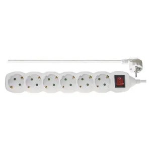 Extension bar 6 ligzdu 5.0m ar earthing (balts), ar slēdzi 1.5mm²