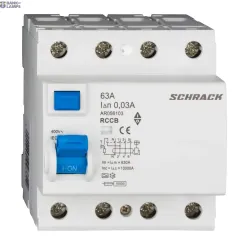 SCHRACK AR056103-- — Residual Current Circuit Breaker AMPARO 10kA, 63A, 4P, 30mA, A SCHRACK AR056103-- — Residual Current Circuit Breaker AMPARO 10kA, 63A, 4P, 30mA, A