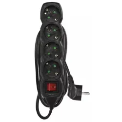 Pagarinātājs ar slēdzi – 4 ligzdas, 5,0m, melns, 1,5mm²