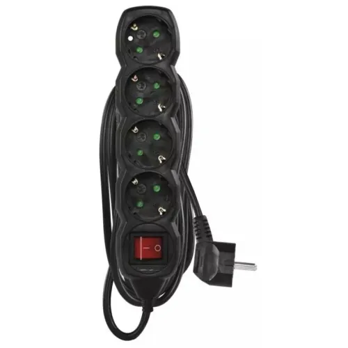 EMOS Pagarinātājs ar slēdzi – 4 ligzdas, 5,0m, melns, 1,5mm² PC1425R