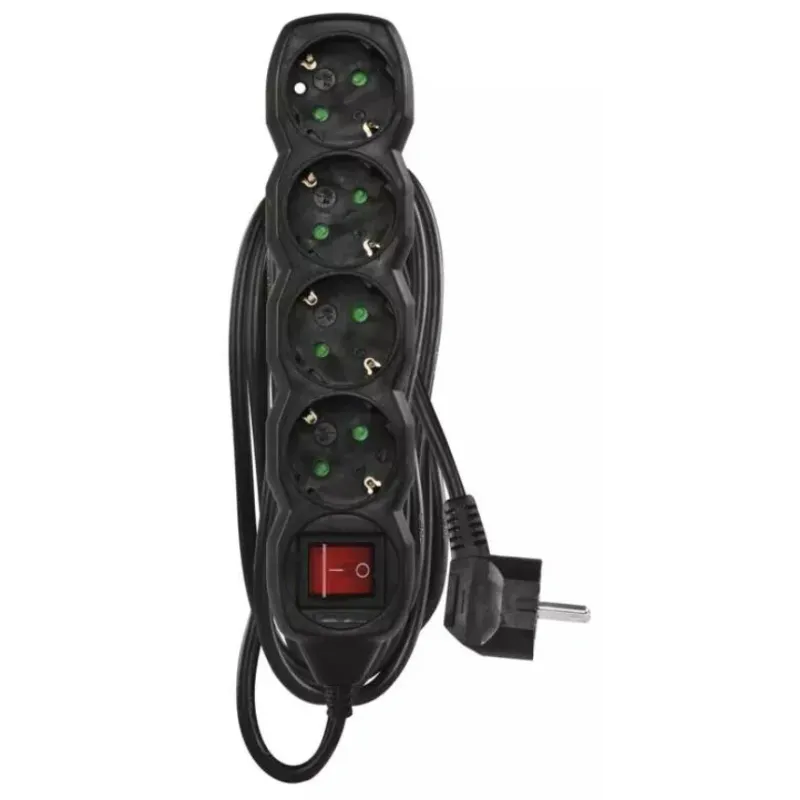 EMOS Pagarinātājs ar slēdzi – 4 ligzdas, 5,0m, melns, 1,5mm² PC1425R