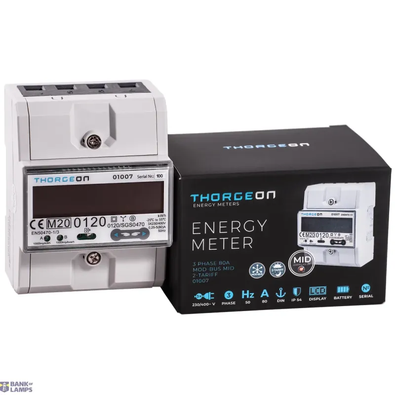 THORGEON 3-Phase DIN Energy Meter 80A 2-Tariff MOD-BUS MID 01007
