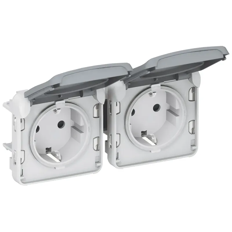 Legrand Socket Outlet Plexo IP55, Standard, 2×2P+E, Horizontal, Grey 069576