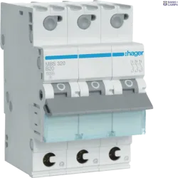 Hager MBS320 — автоматический выключатель 3P, 6 kA B-20 A Quick Connect, 3M