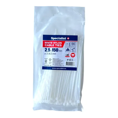 Specialist+ SPECIALIST+ neilona siksna, balta, 2.5 x 150 mm, 100 gab. 81-3-2140B