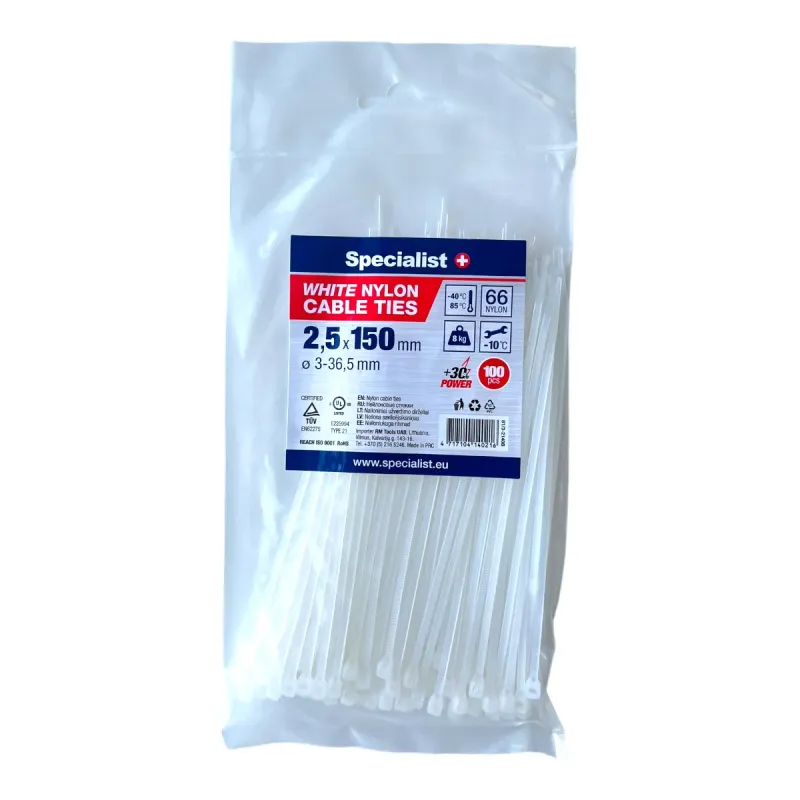 Specialist+ SPECIALIST+ neilona siksna, balta, 2.5 x 150 mm, 100 gab. 81-3-2140B