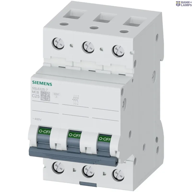 Siemens Miniature circuit breaker 400 V 6kA, 3-pole, C, 25A 5SL6325-7