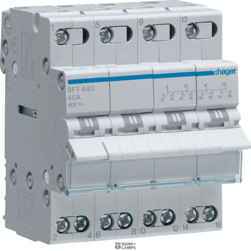 Hager Changeover Switch 40 A Centre Off Changeover, Top SFT440