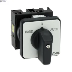 EATON 019872 — T0-1-15431/E Changeoverswitches, T0, 20 A, flush mounting, 1 contact unit(s), Contacts: 2, 45 °, maintained, With 0 (Off) position, HAND-0-AUTO, Design number 1543