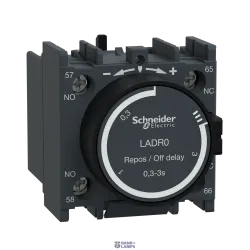 Schneider Electric LADR0 — Time Delay Auxiliary Contact Block TeSys Deca, 1NO, Screw Terminals, IP20, Dark grey, Off-Delay, Time Delay Range: 0.3–3s