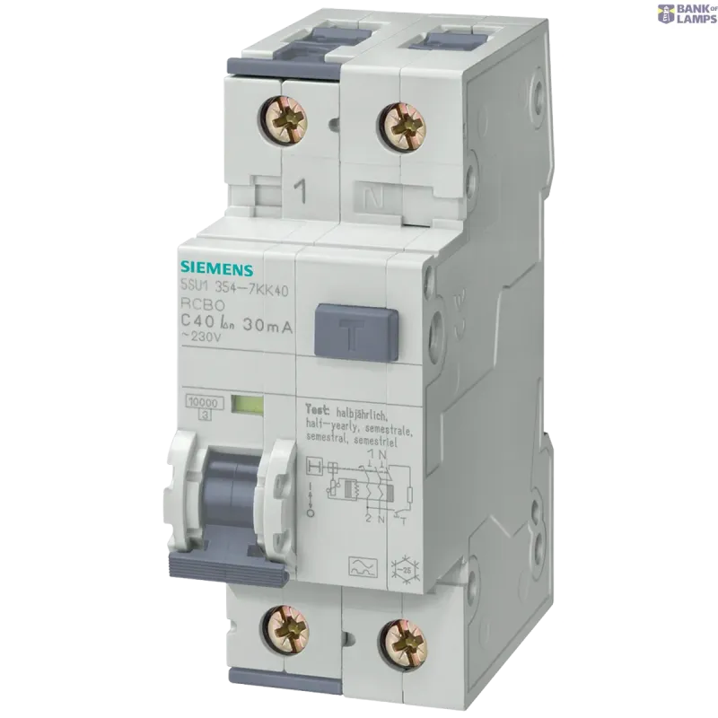 Siemens RCBO, 10 kA, 1P+N, type A, 30 mA, B-char, In: 40 A, Un AC 5SU1354-6KK40