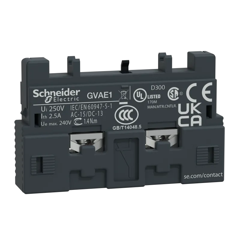 Schneider Electric Auxiliary Contact Block TeSys Deca - frame 2 GV2, 1NO, Dark GVAE1