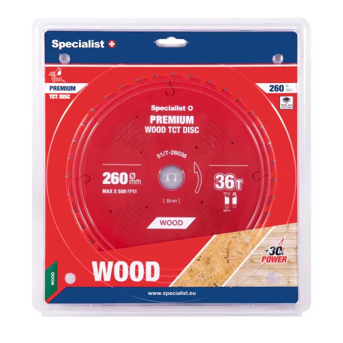 Specialist+ Griešanas disks 260x36Tx30mm, Wood PREMIUM, SPECIALIST+ 51-7-26036