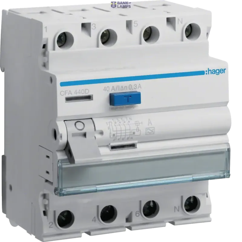 Hager Differential Switch 4P, 40 A, 300 mA, type A CFA440D