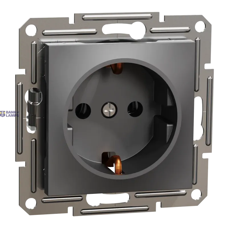Schneider Electric Socket Outlet Asfora, Anthracite, Single With Side Earth, Wo EPH2900171
