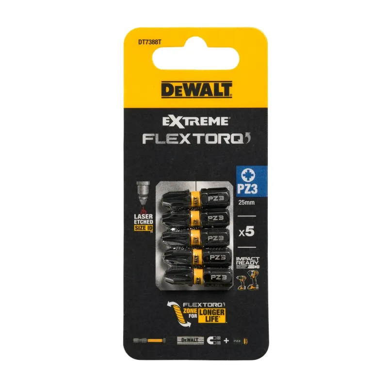 DeWalt Skrūvgrieža uzgaļi FLEXTORQ PZ3, 25 mm, DeWALT, 5 gab. 26-5-DT7388T