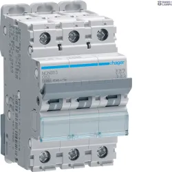 Hager NCN363 — автоматический выключатель 3P C-curve, 63 A, 10 kA, 15 kA 3 module