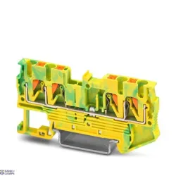 Phoenix Contact 3209594 — Protective Conductor Terminal Block PT 2.5-QUATTRO-PE, Push-In Connection, Green-Yellow, Ns 35/7,5, Ns 35/15, 4-Connection