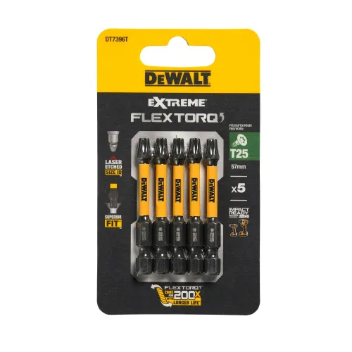 DeWalt FLEXTORQ skrūvgriežu uzgaļi T25 57 mm, DeWALT, 5 gab. 26-5-DT7396T