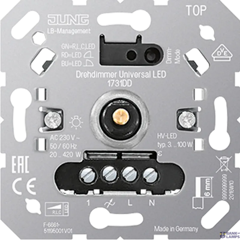 Jung Dimmer , Flush-Mounted, Universal Rotary Dimmer LED 1731DD