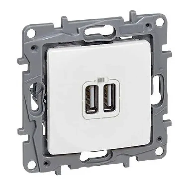 Legrand Dual USB-A Charger Niloé 3 A, 2.4 A, 15 W, 12 W, White 764594
