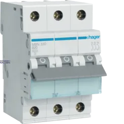 Hager MBN320 — автоматический выключатель 3P, 6 kA B-20 A, 3M