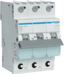 Hager MCS325 — автоматический выключатель 3P, 25 A C, 6 kA Quick Connect