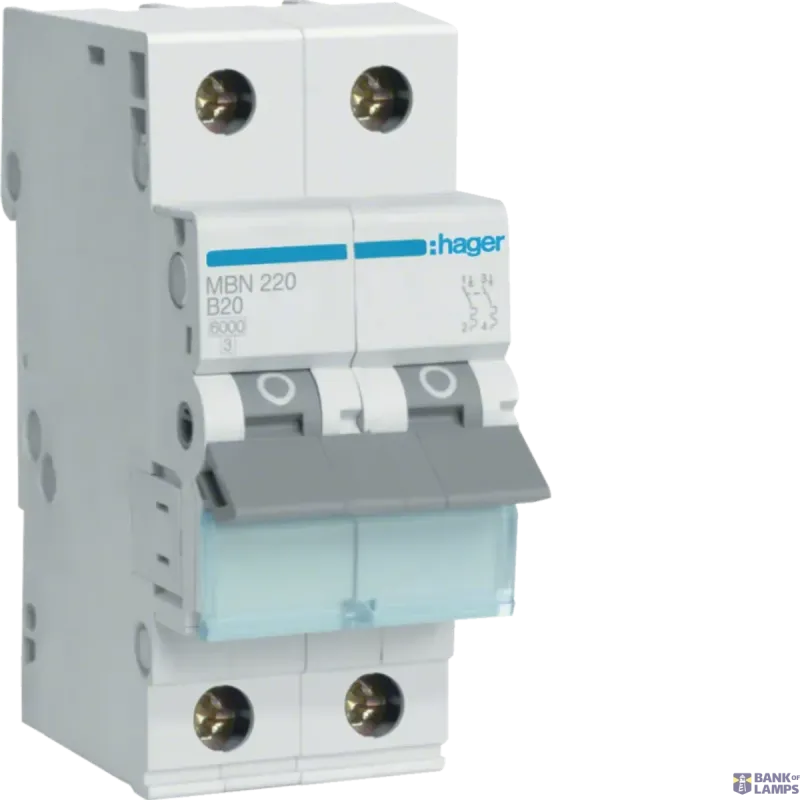 Hager Circuit Breaker 2P, 6 kA B-20 A, 2M MBN220