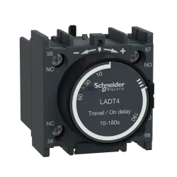 Schneider Electric LADT4 — Time Delay Auxiliary Contact Block TeSys Deca, 1NO, Screw Terminals, IP20, Dark grey, On-Delay, Time Delay Range: 10–180s