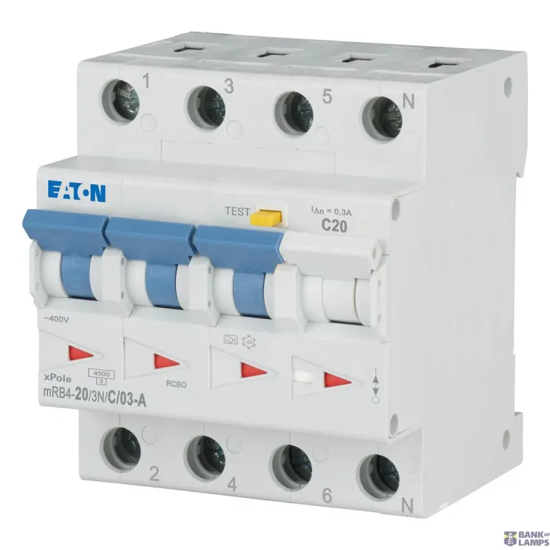 EATON mRB4-20/3N/C/03-A RCD/MCB combination, 20 A, 300 mA, MCB 120681